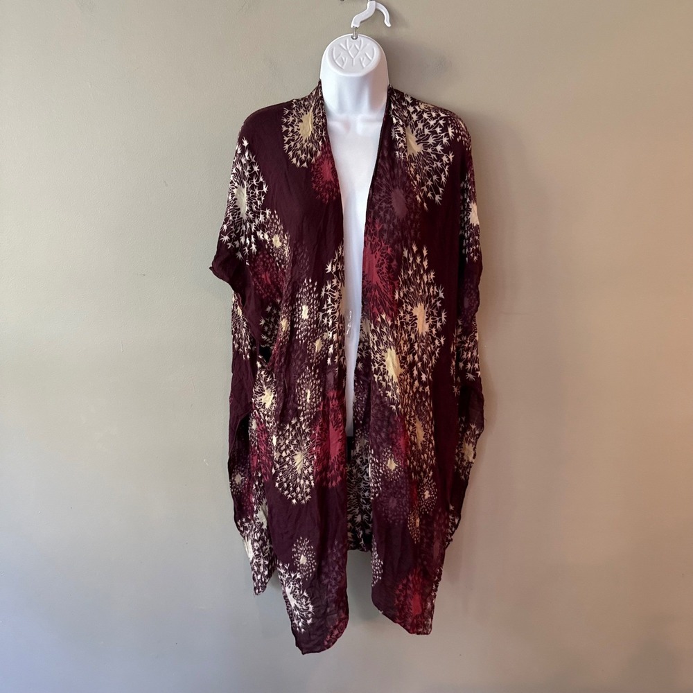Rachel Rachel Roy Kimono Wrap Plum Burgundy‎ Dandelion Sunburst Print One Size